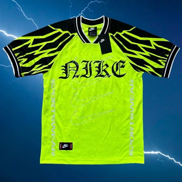 NIKE SPORTSWEAR MENS V NECK JERSEY SHIRT SIZE SMALL NEON VOLT BLACK WHITE NEW - Picture 1 of 6